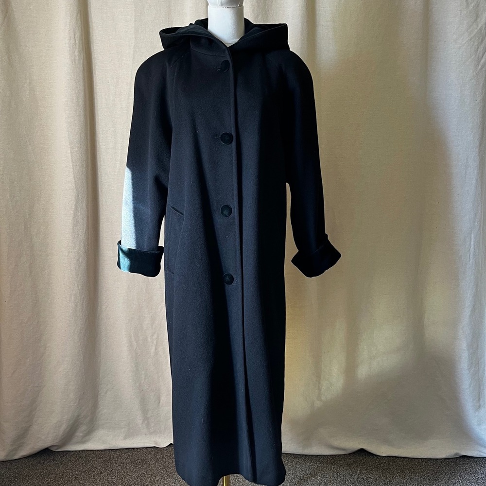 Vintage Forecaster Boston Hooded‎ Wool Coat Black Minimalist Size 8 USA - Picture 2 of 8